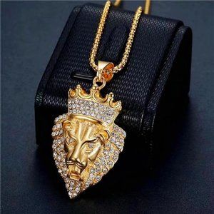 NEW Mens Iced Out Lion Chain Necklace
